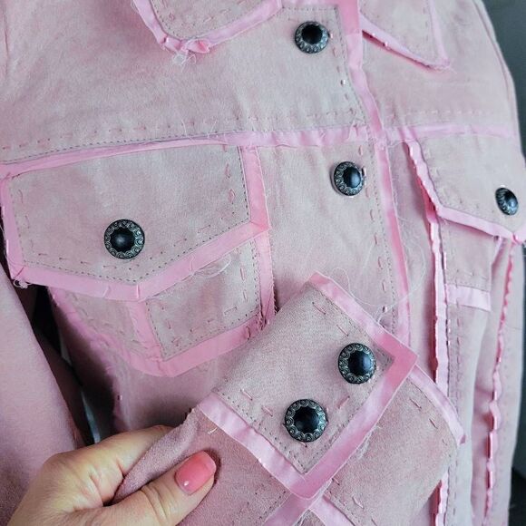 My Tribe Pink Suede Leather Taylored Feminine Lightweight Jacket Cotton Lined - Picture 8 of 11